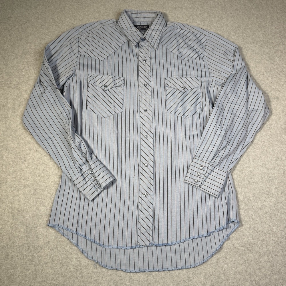 Vintage 80s Wrangler Chambray Long Sleeve Pearl Snap Men's M Made In USA Western